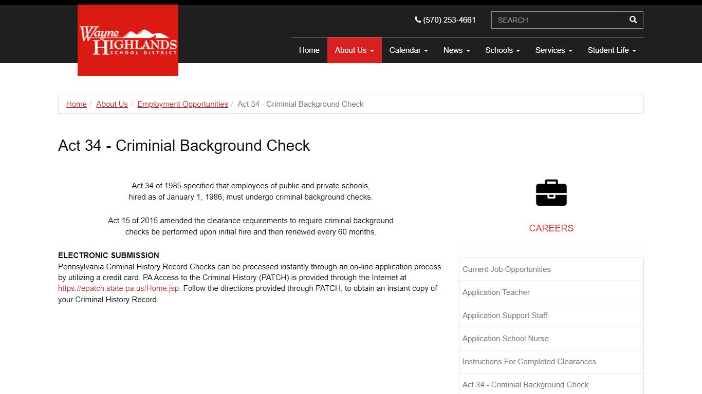 Wayne Highlands School District :: Act 34 - Criminial Background Check